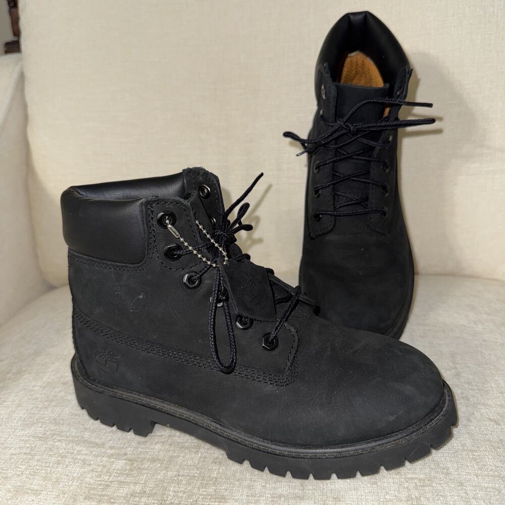 Timberland Boys 6-Inch Premium 12707 Black Lace-Up Ankle Combat Boots Size 3 New